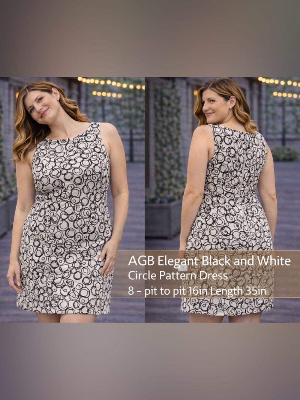 AGB Elegant Black and White Circle Pattern Dress 8 - pit to pit 16in length 35in